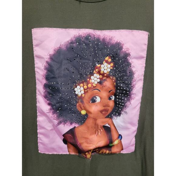 Cute 4 u girls green black queen with pearl embellished details short sleeve top - Picture 6 of 7